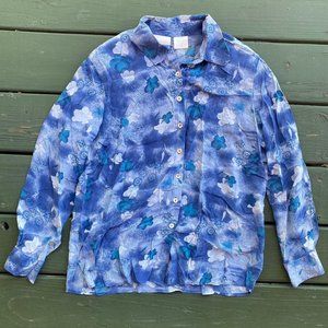 Vintage Blue Floral Sheer Blouse Size 10